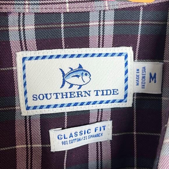 Southern Tide Men Purple Green Plaid Button Front Shirt Size Medium Classic Fit - Picture 5 of 8